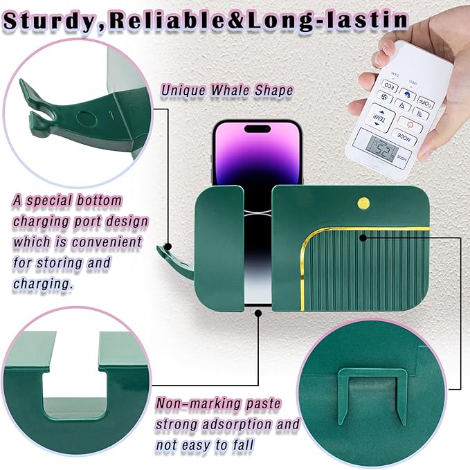 Wall Mount Phone Holder Adhesive Remote Control Holder Wall-Mounted Phone Charging Holder Remote Holder Bedside Multipurpose Storage Box for Charging Cable Earphone Glasses (Whale)