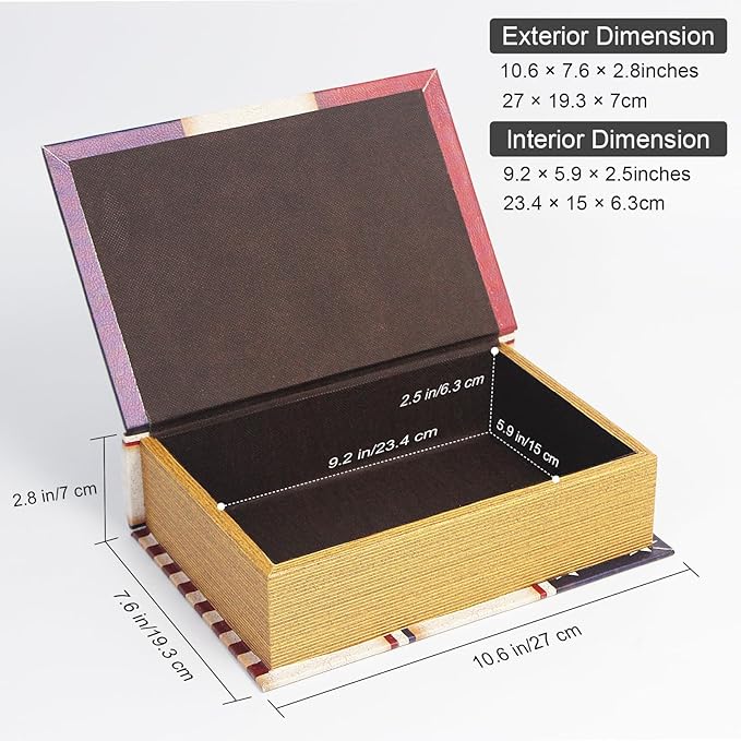 PACOLO Decorative Book Boxes, Faux Wood cover Storage for Hidden Jewelry, Money, and Cash (Land of the Free)
