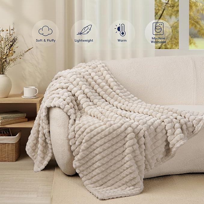 PHF Luxury Soft Fleece Throw XL Blanket, No Shed No Pilling, 380GSM Fluffy Cozy Throw Blankets for Couch Sofa, 50"x70", Lightweight Warm Bedding for Home Decor, Ideal Gift for Women, Oak