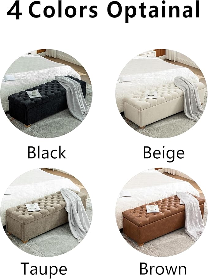 60.2" Storage Ottoman Bench for Bedroom Bed End,Brown PU Leather Bench with Seating,Button Tufted Ottomans with Storage for Living Room,Bedside,Entryway (Brown, 60.2")