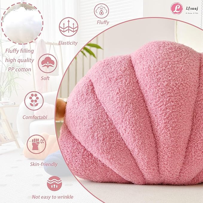 Lfsaaj Pink Seashell Throw Pillows, Shell Shaped Throw Pillows, 13 Inch Soft Home Decorative Pillow Plush Cushion for Bed Couch Living Sofa Room Decor Accent Throw Pillow (Dusty Pink, Large-18Inch)