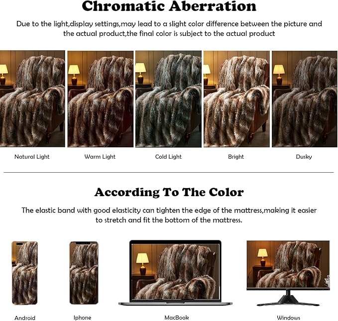 NEWCOSPLAY Faux Fur Throw Blanket Luxury Fluffy Thick Warm Blanket for Couch Sofa Bed 1000GSM (Stripe Dark Brown Thick, Throw(50"x60"))