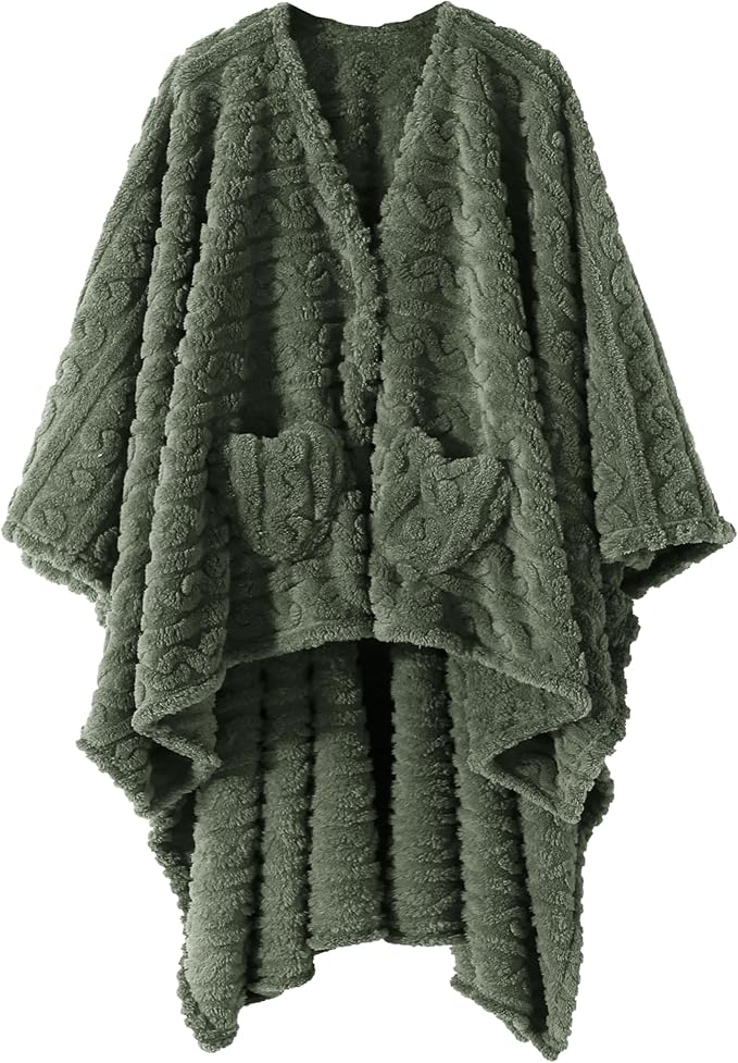 Wearable Blanket Sherpa Fleece Shawl Blanket with Pockets Blanket Poncho Cape for Adults, Cozy Shawl TV Throw Blankets