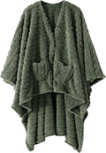 Wearable Blanket Sherpa Fleece Shawl Blanket with Pockets Blanket Poncho Cape for Adults, Cozy Shawl TV Throw Blankets