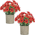 2 Pack Small Fake Plants Potted Artificial Plants Artificial Flowers Potted Faux Flower Daisy with Eucalyptus Leaves for Home Decor Office Room Farmhouse Indoor Table Bathroom Decor（Red）