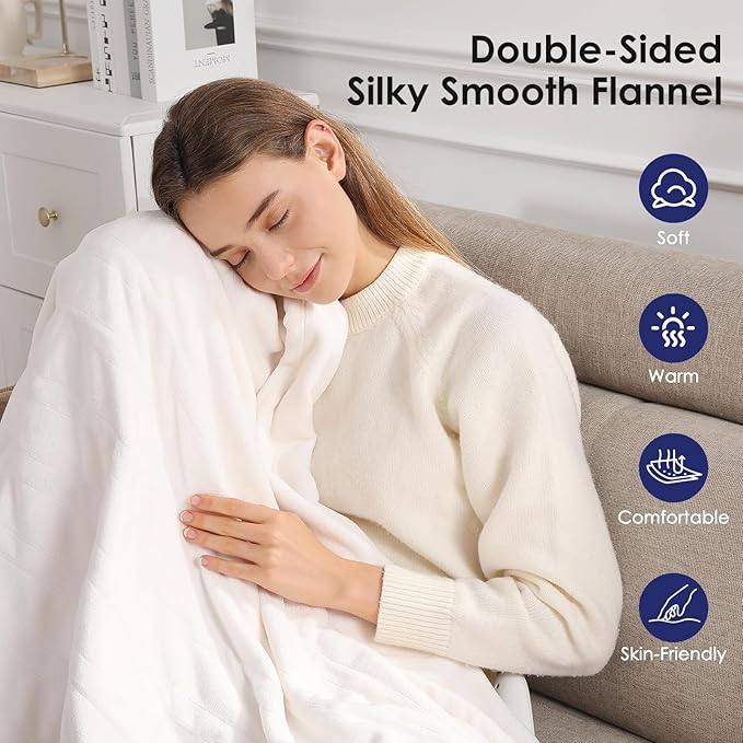 Heated Blanket King Size Electric Blanket 100''X90'' - Fast Heating Blanket Ultra Soft Flannel, Dual Controllers with 5 Heat Levels & 10 Hrs Timer, Machine Washable King Heated Blanket, White