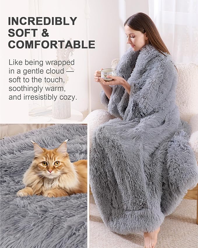 Super Soft Fluffy Faux Fur Sherpa Fleece Blankets Queen Size for Bed, Bedroom Decor Winter Big Blankets Thick Warm, Fuzzy Plush Heavy Bedding Cozy Gifts for Women Men Mom Dad, 90" x 90"