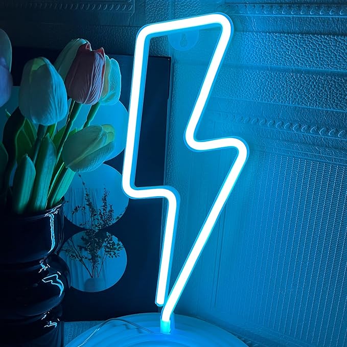 Neon Signs Lightning Bolt Neon Light Sign for Wall Decor, Battery or USB Powered Led Lightning Light Neon Sign for Bedroom Kids Room Birthday Party Wedding Home Decorations