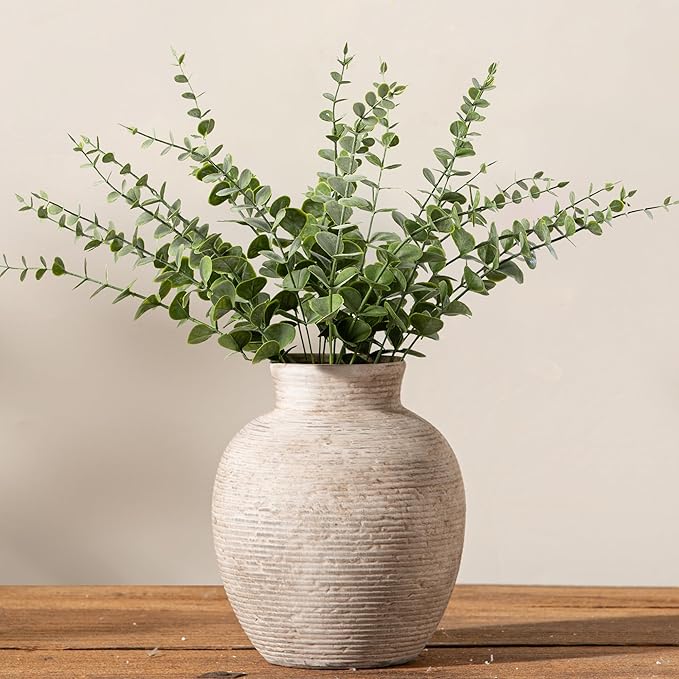 Vanselia Ceramic Flower Vase Home Decor - Small Farmhouse Table Vases Rustic Vintage Living Room Kitchen Bedroom Decorations for House Book Shelf Office Coffee Desk Dining Fireplace (6" Retro)