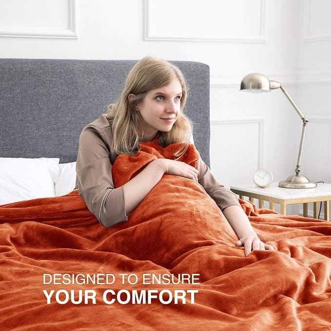 IR Imperial Rooms Fleece Blanket King Size, Pack of 8 – Soft 400 GSM Plush Microfiber Rust King Size Blanket, Warm Lightweight King Blanket for The Bed, Bulk Value Pack 108x90 Inches, Orange