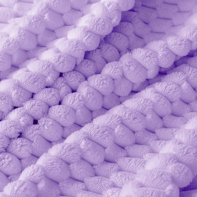 Super Soft Fleece Twin Blanket 50x70 Inches for Couch, Premium Silky with 3D Imitation Turtle Shell Jacquard Decorative Blankets, Lightweight and Cozy for Sofa.Lavender-1