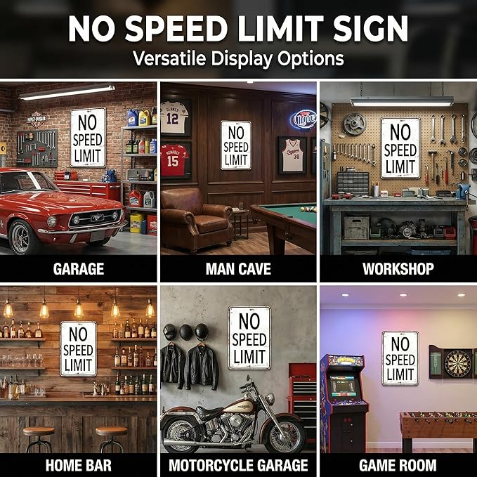 Boys Gifts Retro Tin Sign No Speed Limit Sign for Boys Room Man Cave Garage Bedroom Vintage Style Wall Art Decor 8 x 12 Inch (3096)