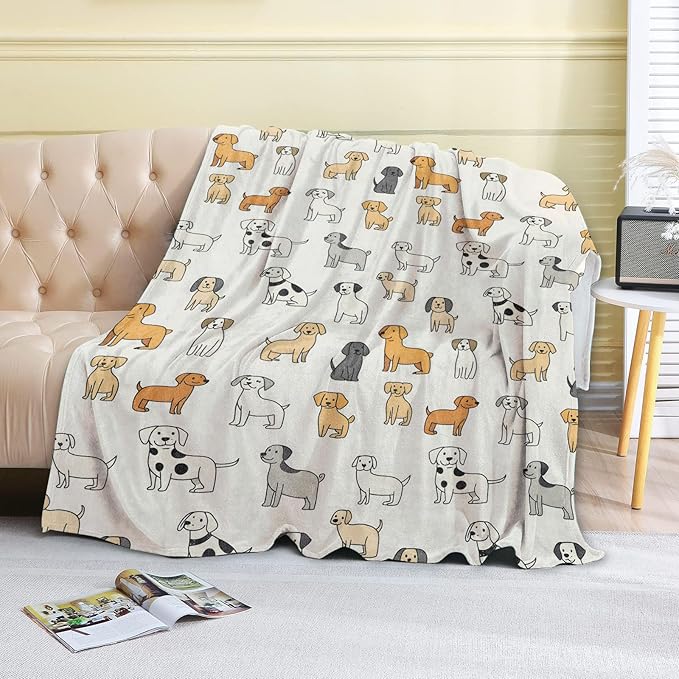 Cute Dog Fleece Blanket - 50x60in Cartoon Puppy Throw Blankets,Soft Cozy Lightweight, Ideal for Living Room Home Fun Decor and Kids Boys Girls Spring Pet Gifts