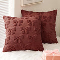 MIULEE Burgundy Bow Pillow Covers Coquette Room Decor Aesthetic Set of 2 Decorative Cute Girl Soft Plush Faux Pillowcase for Preppy Room Decor Bedroom Couch,18x18 Inch