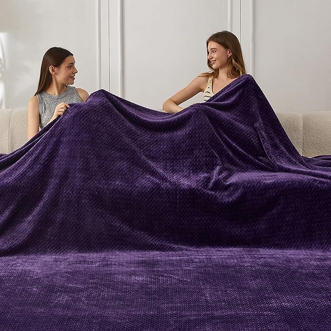COOVA Oversized King Fleece Blanket 120x120 inches, Soft Cozy Warm Giant Extra Large 10'x10' Blanket for Bed, Sofa, Couch,Travel, Camping, California Huge Big Throw Blanket, Jacquard Pueple