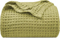 PHF Ultra Soft Waffle Weave Blanket Queen Size 90"x 90"- Washed Lightweight Breathable Cozy Woven Blanket for Bed - Aesthetic Decor for Couch Bedding Sofa Home Car - Olive Green
