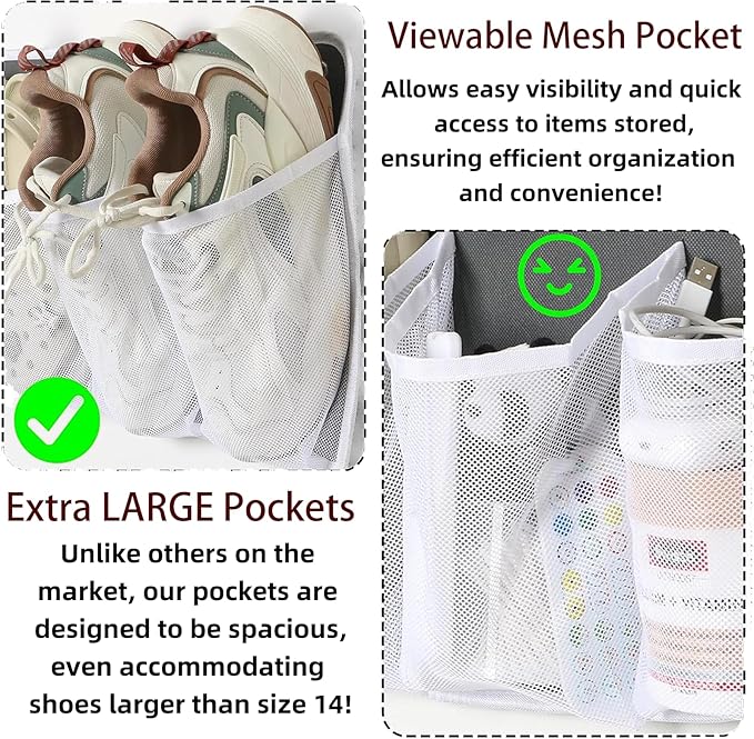 Rv Shoe Storage Solutions, 2 Pcs Hanging Shoe Organizer for Bedside, 16 Extra Large Pocket with Sturdy Hooks And Sticky Hook, Space Organization for Rv Campers More Than Just Shoes (White)