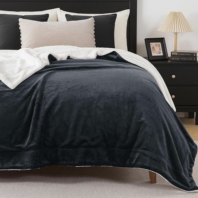 WDCOZY Sherpa Fleece Blankets Fuzzy Thick Warm Throw Blanket Super Soft Reversible Luxurious Fluffy Plush for Sofa Couch Bed Home Decor All Seasons Winter Blankets 108"x90" Charcoal Black