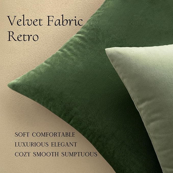 MIULEE Velvet Throw Pillow Covers 20x20 Inch, Pack of 2 - Moss Green, Soft Solid Decorative Pillow Covers Cushion Cases Modern Luxury Home Decor for Spring Couch Sofa Bedroom Livingroom