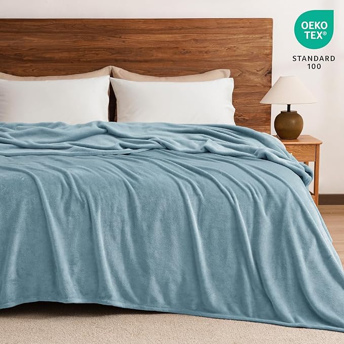 PHF Ultra Soft Fleece Blanket Queen Size, No Shed No Pilling Luxury Plush Cozy 300GSM Lightweight Blanket for Bed, Couch, Chair, Sofa, Perfect Decorations Gifts, 90" x 90", Dusty Blue