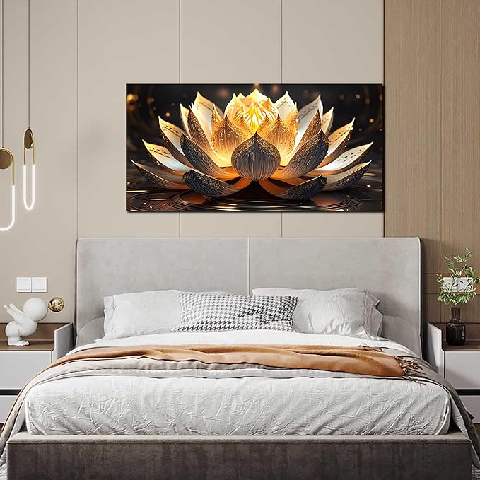 TYTAUPT Lotus Flower Canvas Wall Art For Bedroom Women Gold And Yellow Wall Decor For Living Room Teen Girl Room Decor 20 x 40 Inch Wrapped Canvas