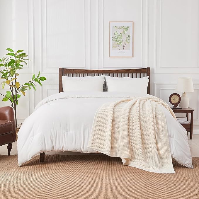 Douceur Cream Throw Blanket for Bed, Soft Chunky Cable Knit Throw Blanket, Classic Fisherman's Rib Stitch Pattern Throw for Living Room,60"X80"