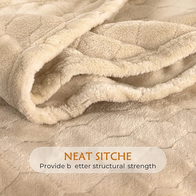 TOONOW Fleece Bed Blanket King Size 90x108 inches, Super Soft Fluffy Fuzzy Plush Blanket Geometric Pattern Cozy Microfiber Flannel Blankets for Couch, Bed, Sofa, Apricot