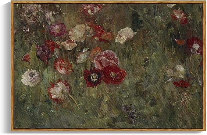 InSimSea Framed Canvas Wall Art Vintage Decor, Flowers Canvas Wall Art Modern Farmhouse Decor, Botanical Wall Art Painting for Office, Bedroom Bathroom Office home Decor, 24"x36"