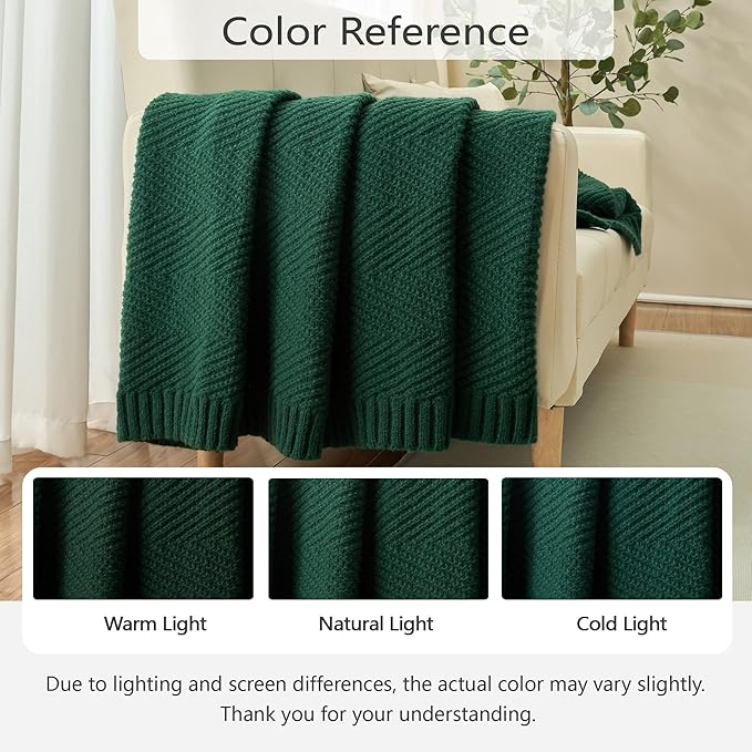 Knitted Throw Blanket 50"X60", Dark Green Knit Throws for Bed, Super Soft Boho Chevron Blankets for Couch Sofa Chair Room Decor, Textured Decorative Farmhouse Cozy Lightweight