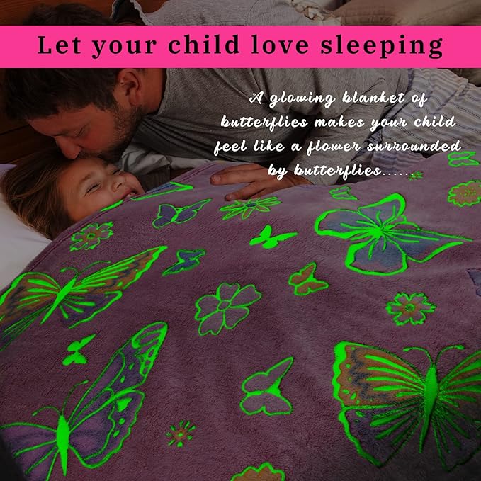 Butterfly Gifts for Women Girls, Glow in The Dark Butterfly Blanket Soft Fleece, Kids Easter Birthday Gifts for Girls, Cozy Throw Blanket for Bedroom Decor 50" x60