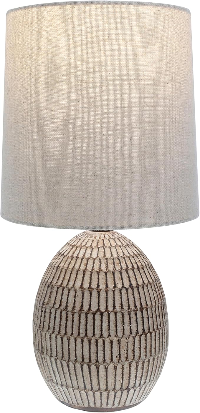 XTREME Ceramic Table Lamp with Shade, 12.75” inch Carved Textured Table Lamp, Brown Modern Lamp with Beige Shade, Small Bedside Lamp for Bedroom Nightstand, Living Room, Requires E26 Bulb
