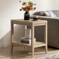 SICOTAS Rattan Nightstand Bedside Table - Farmhouse Boho Narrow Accent End Table with 2 Open Rattan Shelves for Bedroom, Living Room, Small Spaces - Light Oak
