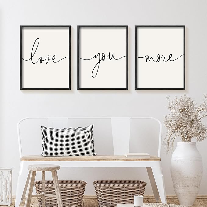 Heiple Love You More Sign Set of 3 Framed Above Bed Wall Decor Farmhouse Bedroom Decor Wood Art Rustic Master Bedroom Essentials Home Decoration (Black, 11”x14”)