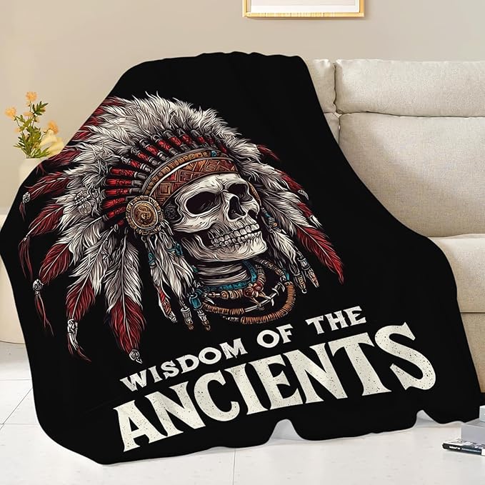 Native American Blanket for Girls Women Boys Men Adults Kids Soft Cozy Fleece Indian Skull Throw Blankets Gifts Warm Flannel Plush Lightweight Decor for Couch Bed Sofa 60"X50"