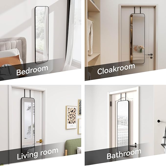 47x14 Mirror Full Body Length Door Hanging/Rope Hang/Wall Mounted Metal Frame Rectangle Mirrors for Bedroom Bathroom Dressing Living Room 47 inch Black