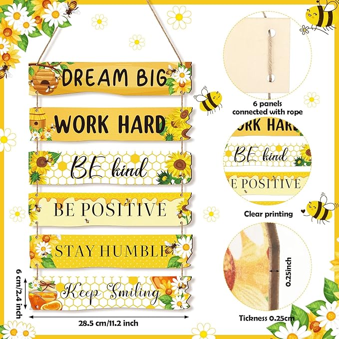 6 Pieces Rustic Wall Hanging Plaque Sign Inspirational Wall Art Farmhouse Wooden Door Signs Positive Plaque with Quotes Motivational Quote Decor for Office Bedroom Living Room(Floral Style)