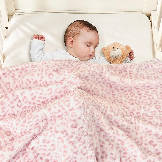 Yurhap Leopard Print Baby Blanket Fleece Baby Blankets for Girls, Ultra Soft Cozy Fluffy Infant Toddler Newborn Receiving Blankets for Crib Stroller, 30"x40", Light Pink