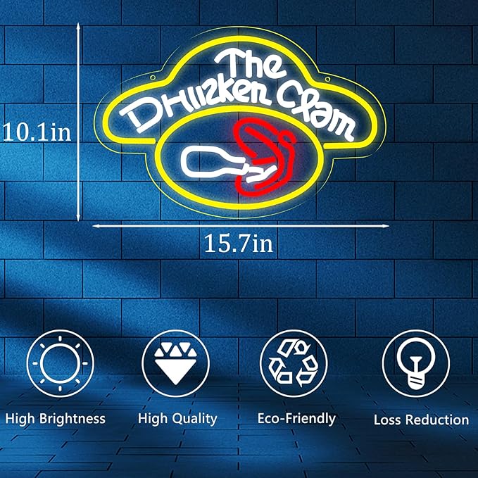 The Drunken Clam Neon Sign for Wall Decor ，Dimmable Bar Pub Beer Neon Light Sign，Family Guy The Drunken Clam Retro Bar Sign Cartoon Decor 10.1 * 15.7inch