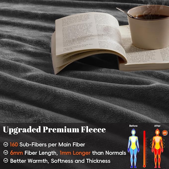 PHF Ultra Soft Fleece Blanket Queen Size, No Shed No Pilling Luxury Plush Cozy 300GSM Lightweight Blanket for Bed, Couch, Chair, Sofa Suitable for All Season, 90" x 90", Dark Grey