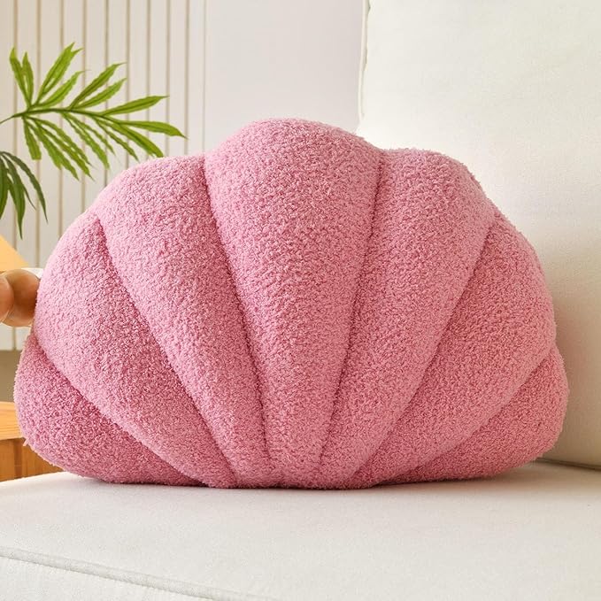 Lfsaaj Pink Seashell Throw Pillows, Shell Shaped Throw Pillows, 13 Inch Soft Home Decorative Pillow Plush Cushion for Bed Couch Living Sofa Room Decor Accent Throw Pillow (Dusty Pink, Large-18Inch)