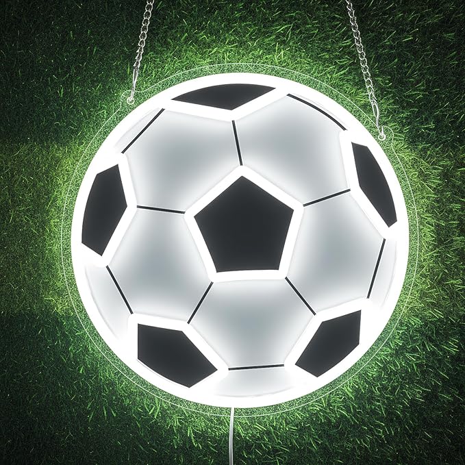 Soccer Neon Sign for Wall Decor, Dimmable LED Light for Bedroom Sports Room Decor, Soccer Gifts for Boys 8-12, 12.6 x 12.6 Inches
