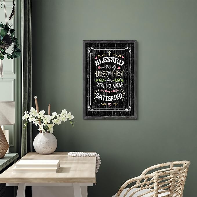 Bible Verse Wall Art Decor: Farmhouse Religious Christian Signs Framed Wood Print Rustic Inspirational Scripture Quotes Picture Artwork for Bedroom Living Room Office Decorations