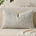 Allorry Decorative Lumbar Pillow Cover 12x20 Cream Gray Striped Soft Wool Lumbar Throw Pillow Neutral Textured Boho Cushion Covers for Modern Farmhouse Sofa Bedroom Living Room Decor SY011-B12