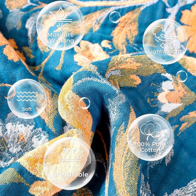Boho Throw Blanket for Bed Cotton Spring Blankets Twin Size for Bedroom Living Room All Season Lightweight Floral Bird Embroidery Breathable Quilt for Couch Sofa Chair 60"x80" Home Decor