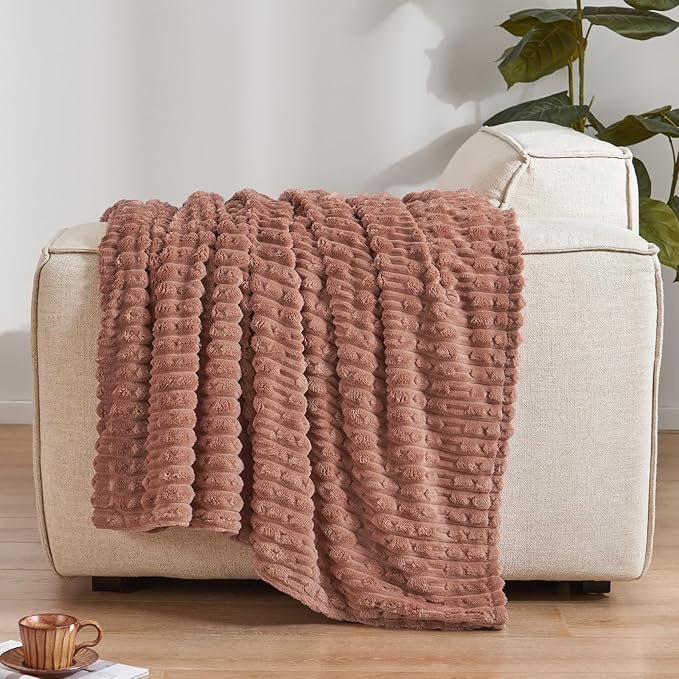 PHF Ultra Soft Flannel Fleece Blanket Queen Size, Lightweight 3D Jacquard Fleece Blanket, No Shedding, No Pilling, Luxury 340GSM Aesthetic Fluffy Cozy for Bed Room Decor, 90"x90", Mocha Mousse