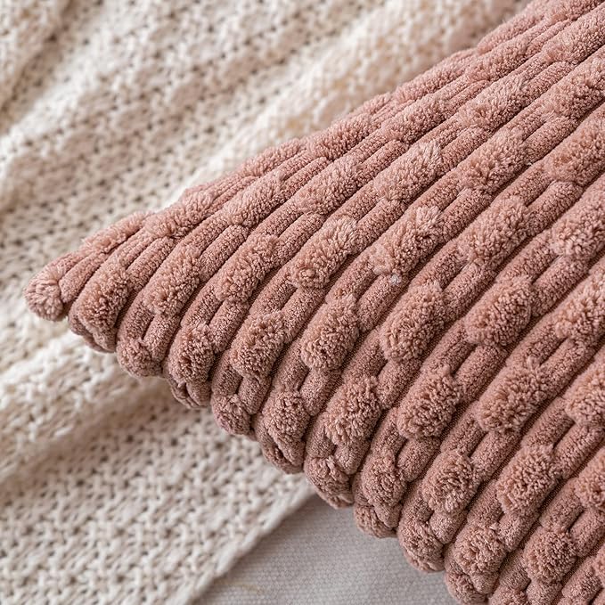 MIULEE Pack of 2 Decorative Throw Pillow Covers 24x24 Inch Soft Boho Striped Textured Corduroy Pillow Covers Modern Farmhouse Home Decor for Couch Bed Sofa Living Room Blush Pink