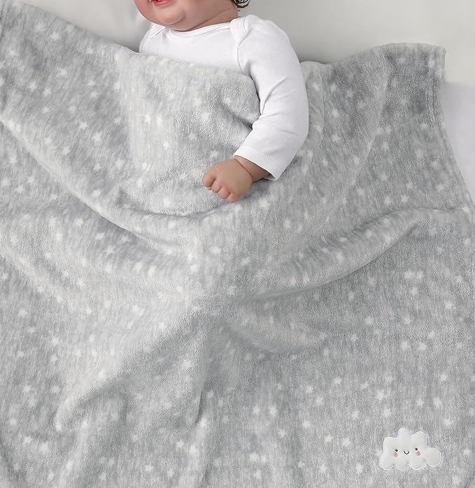 CREVENT 2Pcs 30''X40'' Cute Cozy Fluffy Warm Baby Blankets for Infants Toddlers' Bedding Crib Cot Stroller - Grey Cloud + Minky Zoo