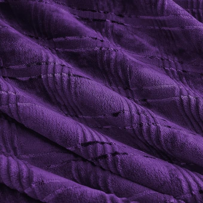 Super Soft Flannel Throw Blanket 50x60 Inches, Premium Checkered Jacquaed Silky Fleece Lightweight Bed Blanket All Season Use, Pueple Strip, 50"x60"