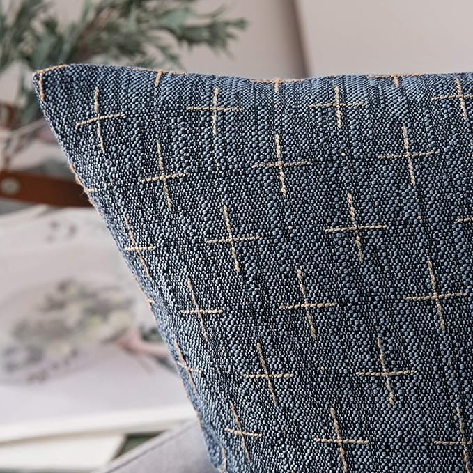 MIULEE Pack of 2 Decorative Burlap Linen Throw Pillow Covers Modern Farmhouse Vintage Pillowcase Rustic Woven Textured Cushion Cover for Sofa Couch Bed 12x20 Inch Blue