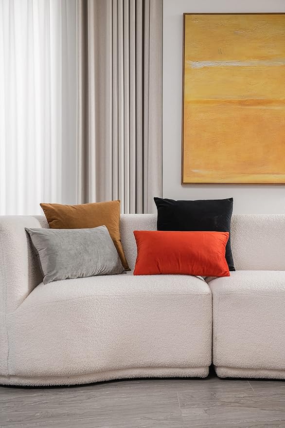 DEZENE Lumbar Pillow Covers 12x20 Burnt Orange: Pack of 2 Cozy Soft Velvet Rectangular Modern Luxury Decorative Throw Pillow Cases for Sofa Couch Living Room Bed Home Decor